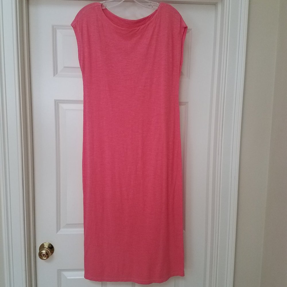 Eileen Fisher Cap Sleeve Crew Neck Hemp/Organic Cotton Coral T-shirt Dress, XXS